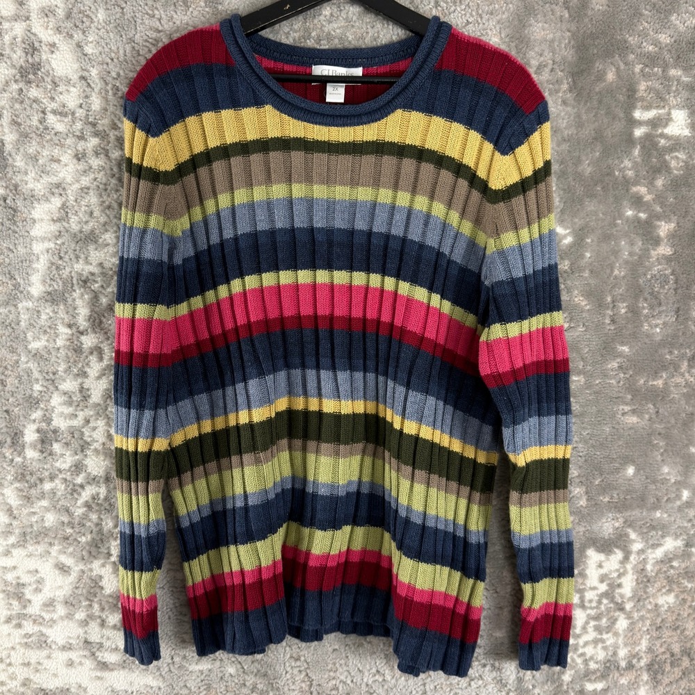 New CJ Banks Size 2X Striped Ribbed Knit Long Sleeve Sweater Multicolor Women